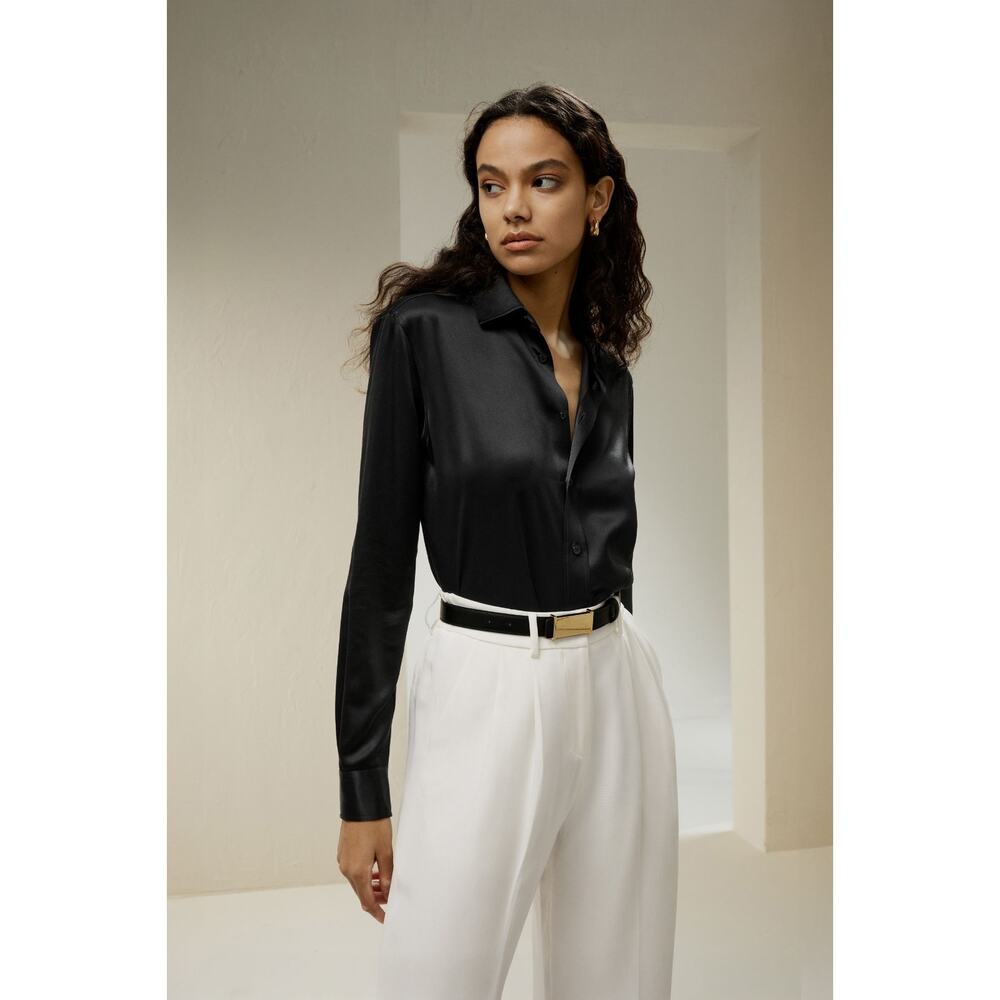 Lilysilk Shirt Womens 2 Black Mulberry Silk Tailored Button Front Blouse NWT - Picture 16 of 16
